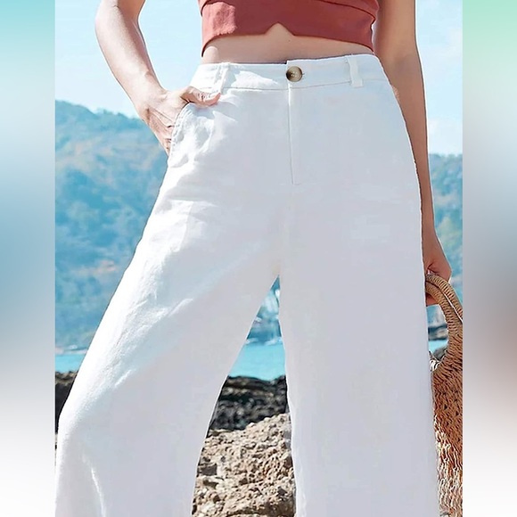 NWT Casual High Waisted Wide Leg Pants Button Up Straight Leg Trousers SZ M - Picture 3 of 6